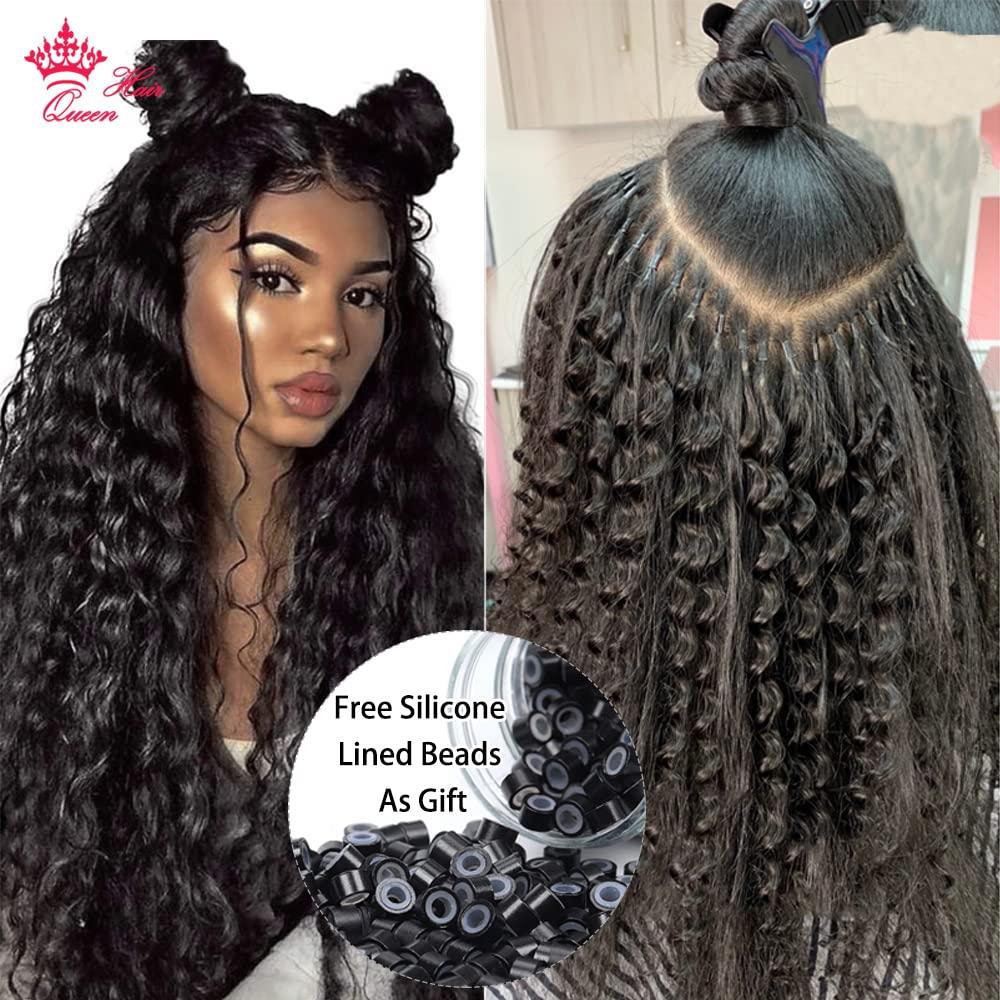 Queen Hair Queen Hair Products Deep Wave I Tip Microlinks Hair Extension Human Hair Brazilian Virgin Hair Bulk I Tip Hair Extensions For Black Women (14inches, I-Tip Hair DW)