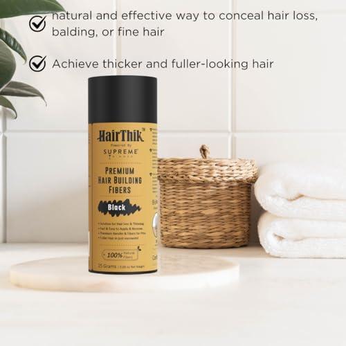 Supreme Trimmer Hair Building Fibers 8-in-1 Kit | includes 25G Keratin Fibers, Pump Nozzle, 2 Hairline Cards, S&L Shaker, Brush, Wipes, Mirror | Conceal Thicken Thinning Balding Hair | Men & Women (Black)