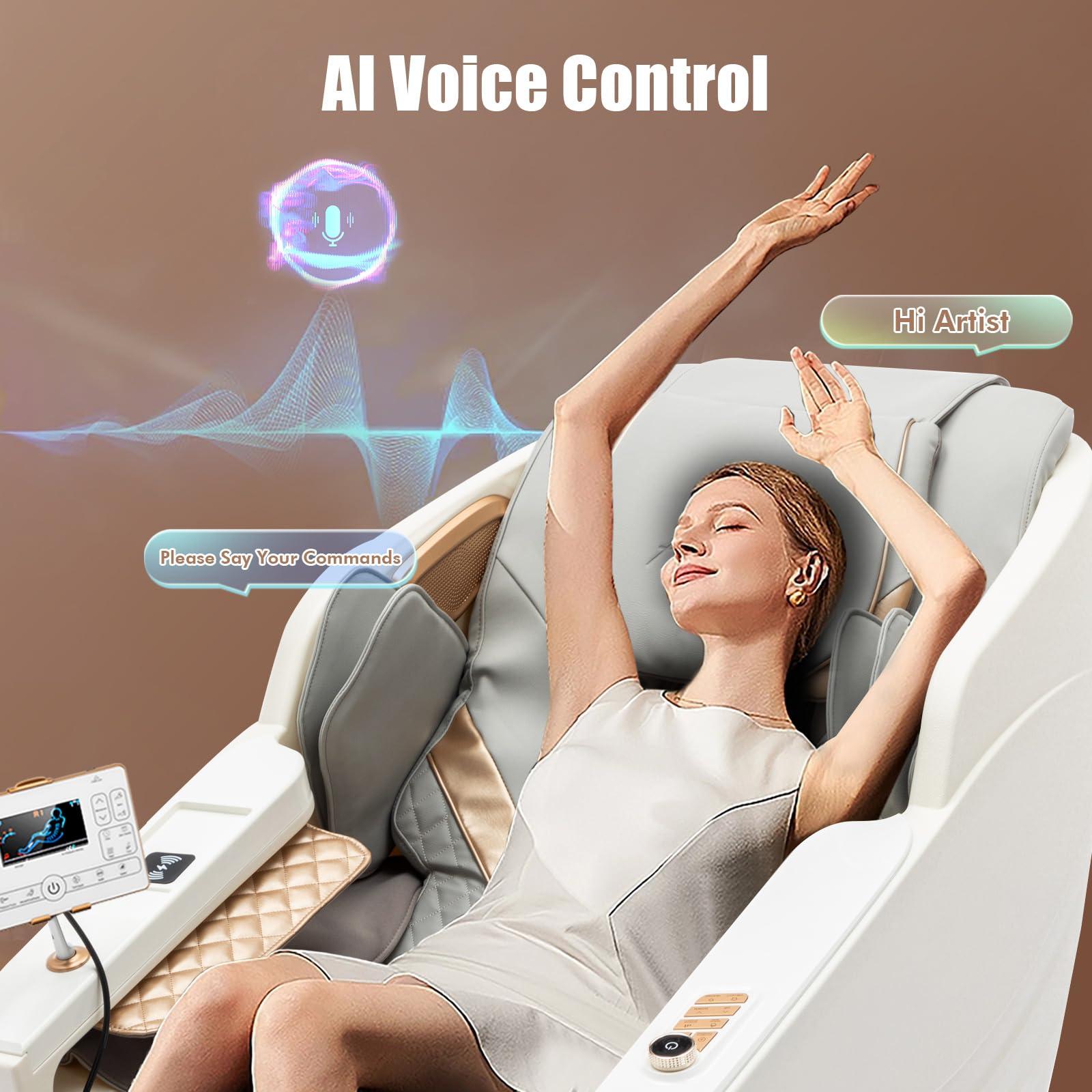 Artist hand Massage Chair Full Body, SL Track Zero Gravity Massage Chair Recliner with 12 Modes, Bluetooth Speaker, Body Scan, Foot Roller & Airbags Massage, AI Voice Control, Wireless Charging, White