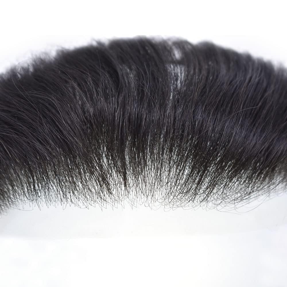 Curve Hair Invisible Mens Receding Hairline Human Hair Replacement System Mens Hairline Toupee V-Loop Skin PU Frontal Hairpiece Natural V-Shape (4cmX18cm, 3 Dark Brown)