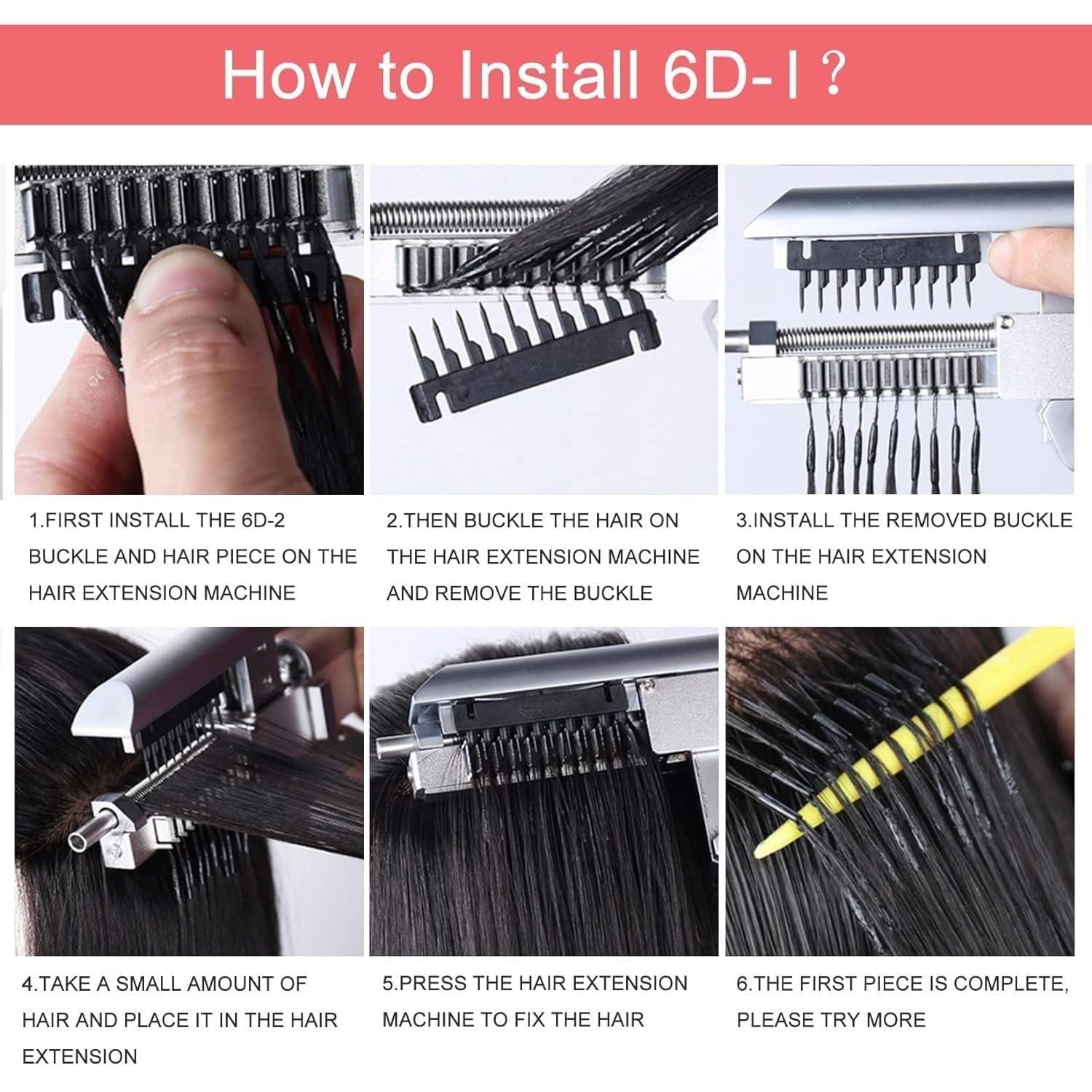 Generic Generic 6D Hair Extensions Machine kit,1st Generation 10 pin 6D Hair Extension Gun Professional Equipment/Invisible Seamless No-Trace Hair Extensions Tool With Pliers for Salon, silver