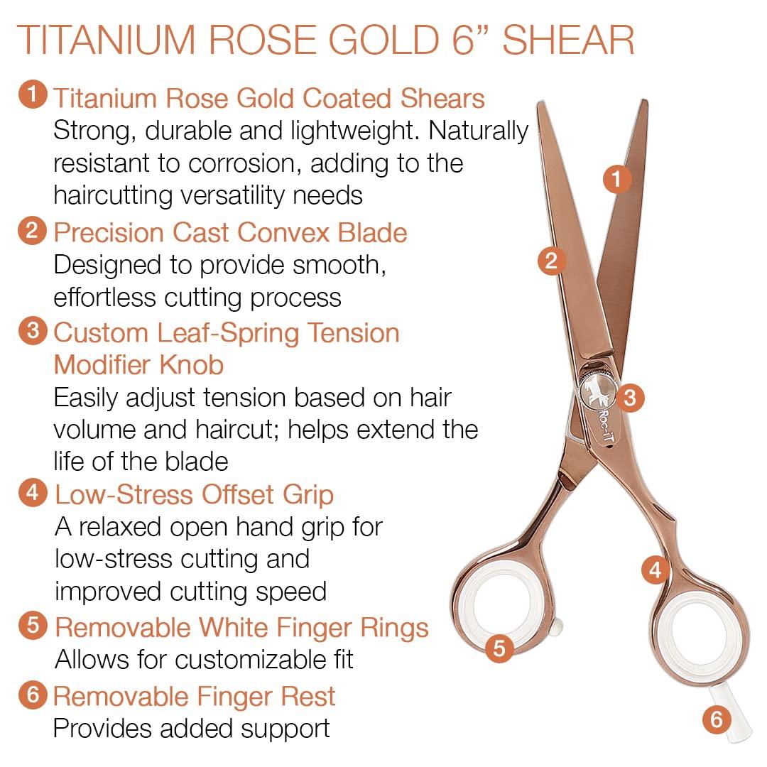 Cricket Cricket Centrix Roc-It Dog 6” Titanium Shear Professional Stylist Hair Cutting Scissor Lightweight, Rose Gold