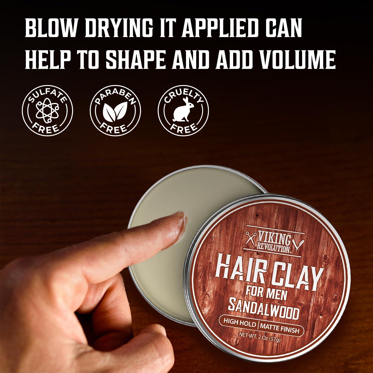 Viking Revolution Viking Revolution Sandalwood Hair Clay for Men - Matte Finish Mens Hair Clay - Texturizing Clay Hair Product Men with Jojoba and Vitamin E - Clay Pomade for Men Effortless Hair Styling Cream (2 oz)