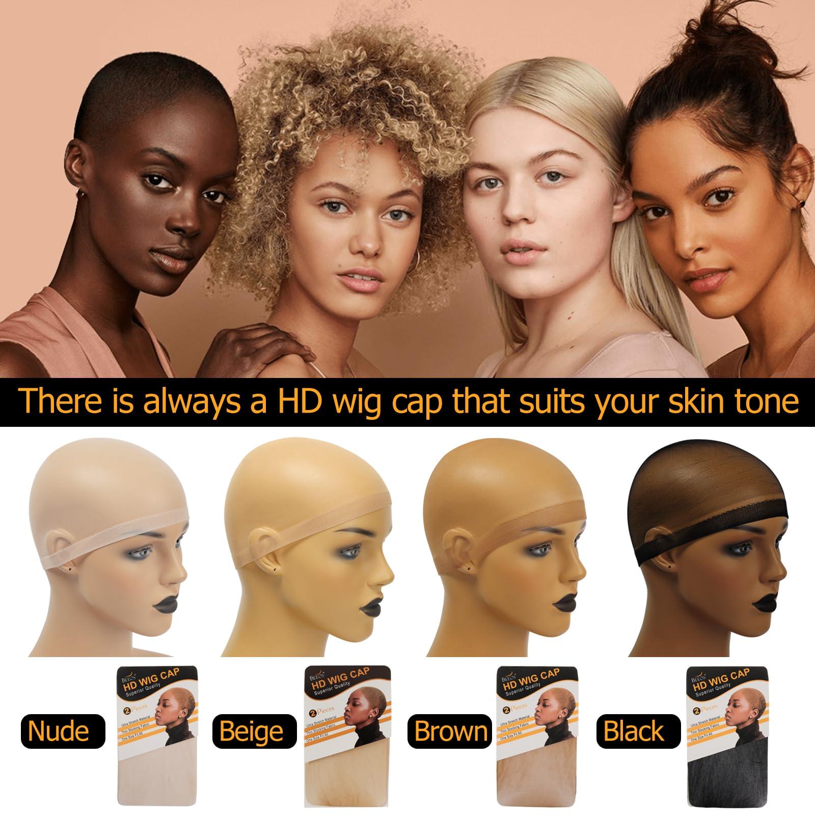 BEEOS BEEOS Nude SKINLIKE HD Wig Cap, 24 Pieces Invisible and Sheer Breathable Ultra-thin Stretchy Stocking Caps for Lace Front Wigs, Bald Cap for Women