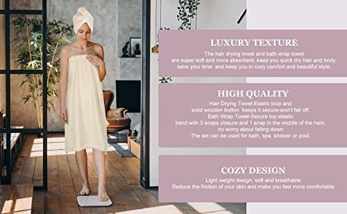 TOCOHO TOCOHO Women Microfiber Bath Wrap Towel and Hair Drying Towel - Adjustable Soft Body Wraps Dress with Hair Towel, Super Absorbent to Quick Drying Hair and Body (Khaki)