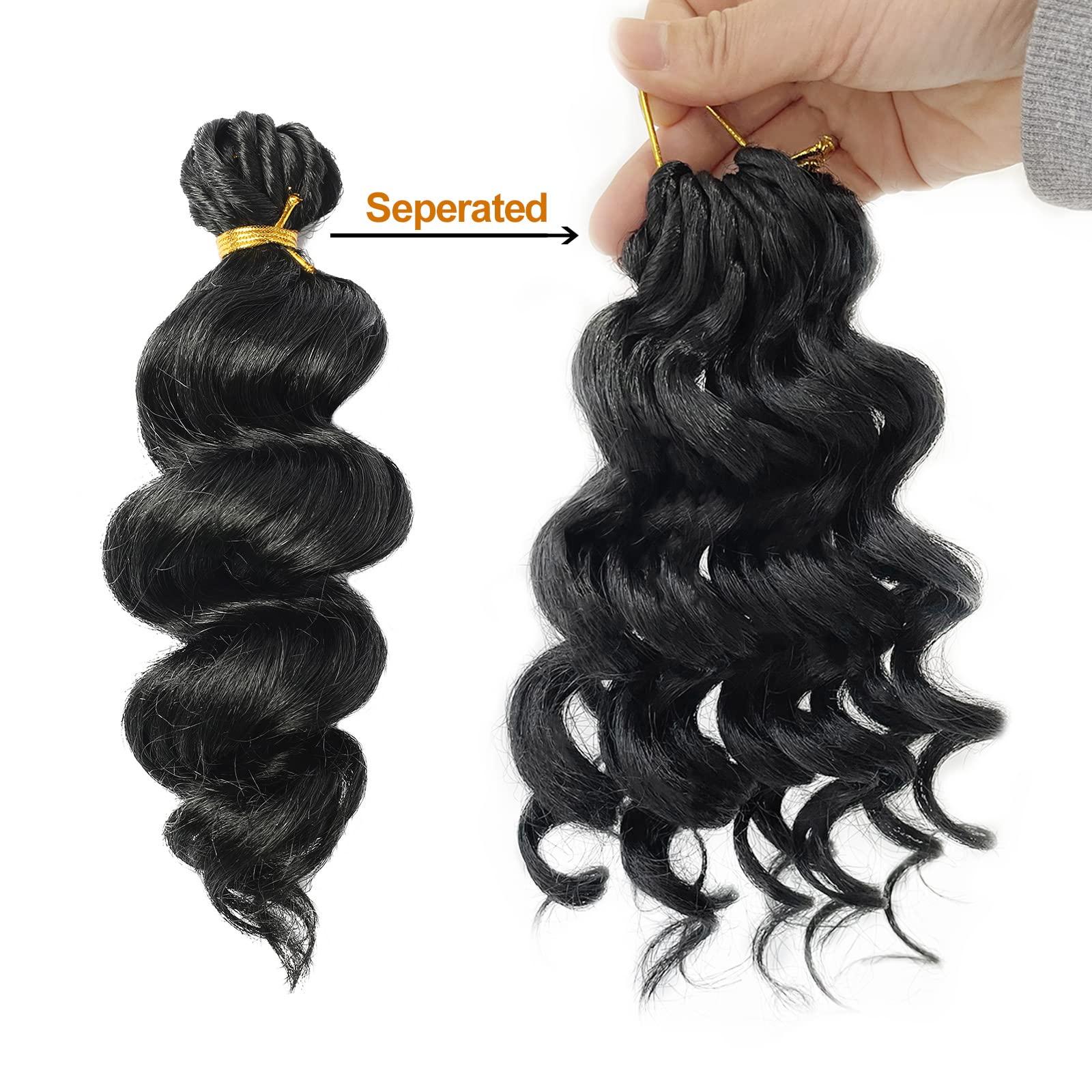 Chicmoi 9 inch Ocean Wave Crochet Hair for Black Women Short Wavy Crochet Braids 126 Roots Pre Looped Deep Wave Crochet Hair 7 Packs Natural Black Ocean Wave Crochet Hair (9 Inch, 1B)