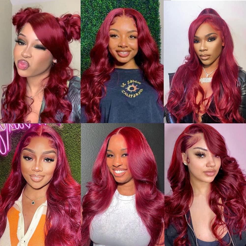 Rruaneal Rruaneal 13x4 99J Burgundy Lace Front Wigs Human Hair Pre Plucked 26Inch Burgundy Body Wave Lace Front Wigs Human Hair 180% Density Red Lace Front Wigs Human Hair