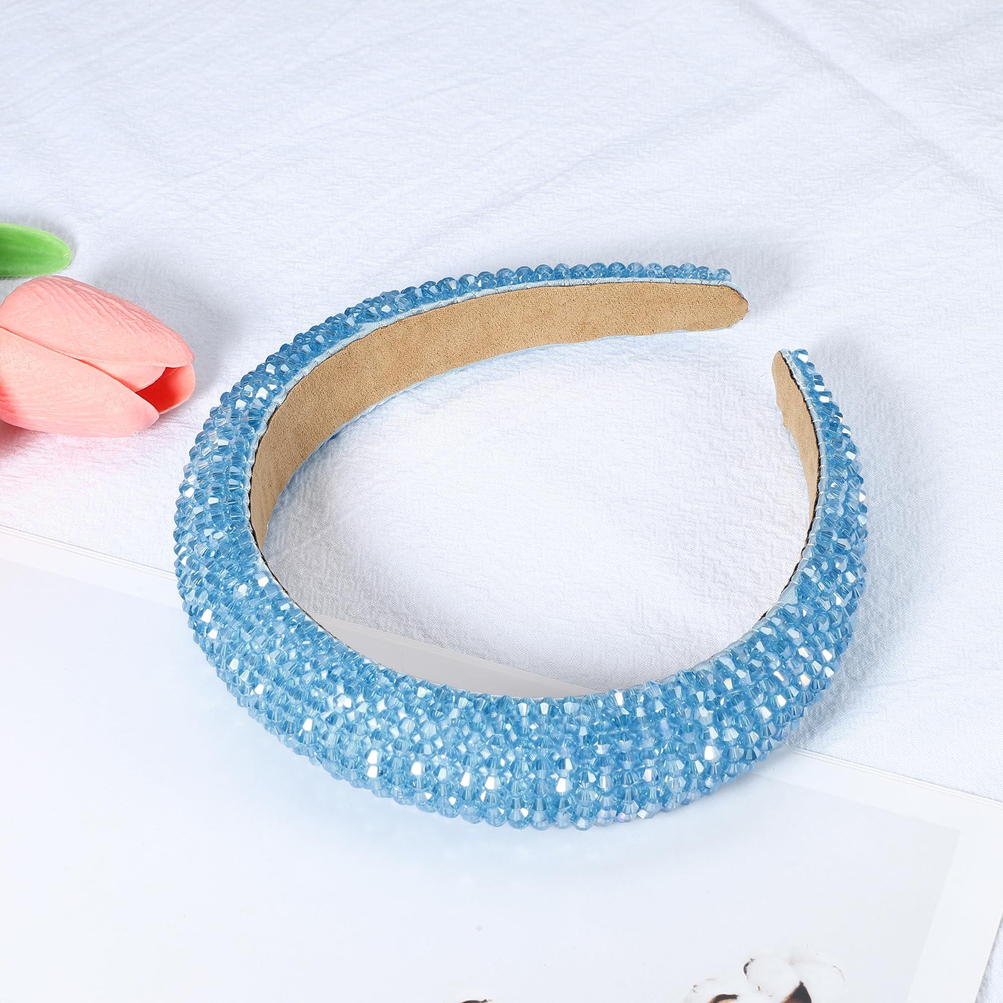 VOCOSTE VOCOSTE Rhinestone Headband, Bling Padded Hairband Sparkle Faux Crystal Headbands Hair Accessories for Women, Sky Blue, 1.18 Inch Wide