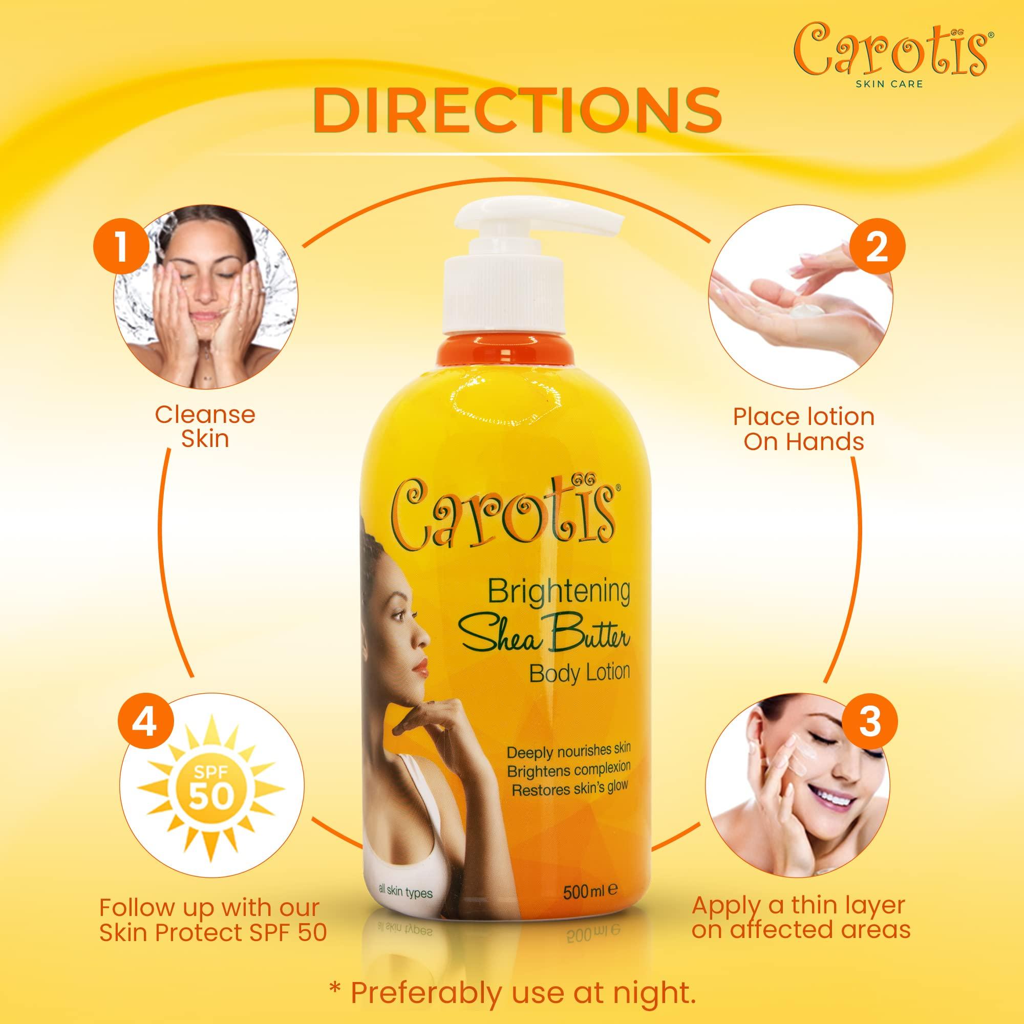 CAROTÏS CAROTS, Skin Brightening Body Lotion 17.6 fl oz / 500ml Helps to Remove Dark Spots, with Shea Butter, Arbutin Complex and Vitamin A