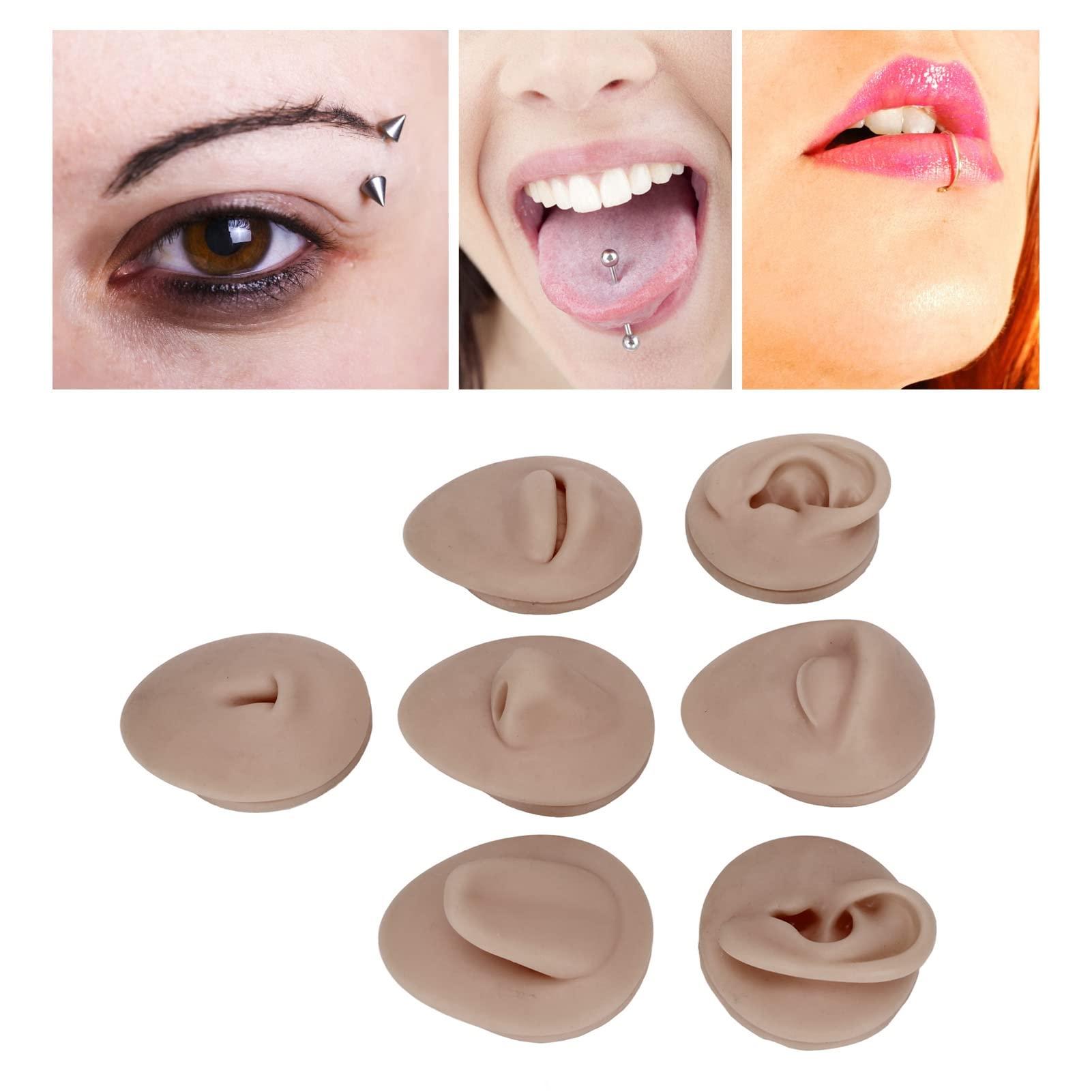 AMONIDA Piercing Body Model, 3D Vivid Silicone Piercing Practice Model, for Eyebrow Piercing, Nose Piercing, Lip Piercing, Tongue Piercing, Navel Piercing, Ear Piercing(Deep Skin Color)