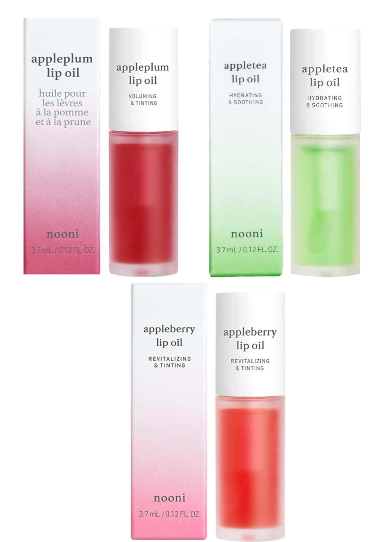 NOONI Nooni Korean Lip Oil - Appleplum, 0.12 Fl Oz + Korean Lip Oil - Appleberry, 0.12 Fl Oz + Korean Lip Oil - Appletea, 0.12 Fl Oz Bundle