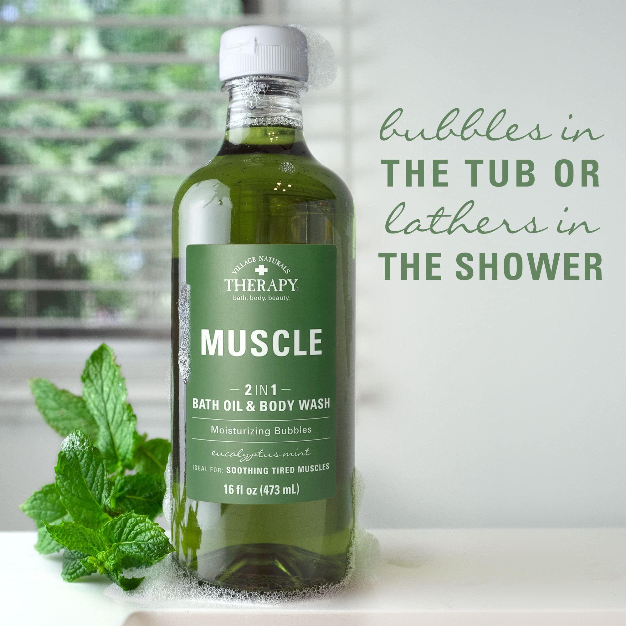 Village Naturals Therapy Village Naturals Therapy Muscle Foaming Bath Oil and Body Wash 16 oz. 2 pack, Green, 16 oz