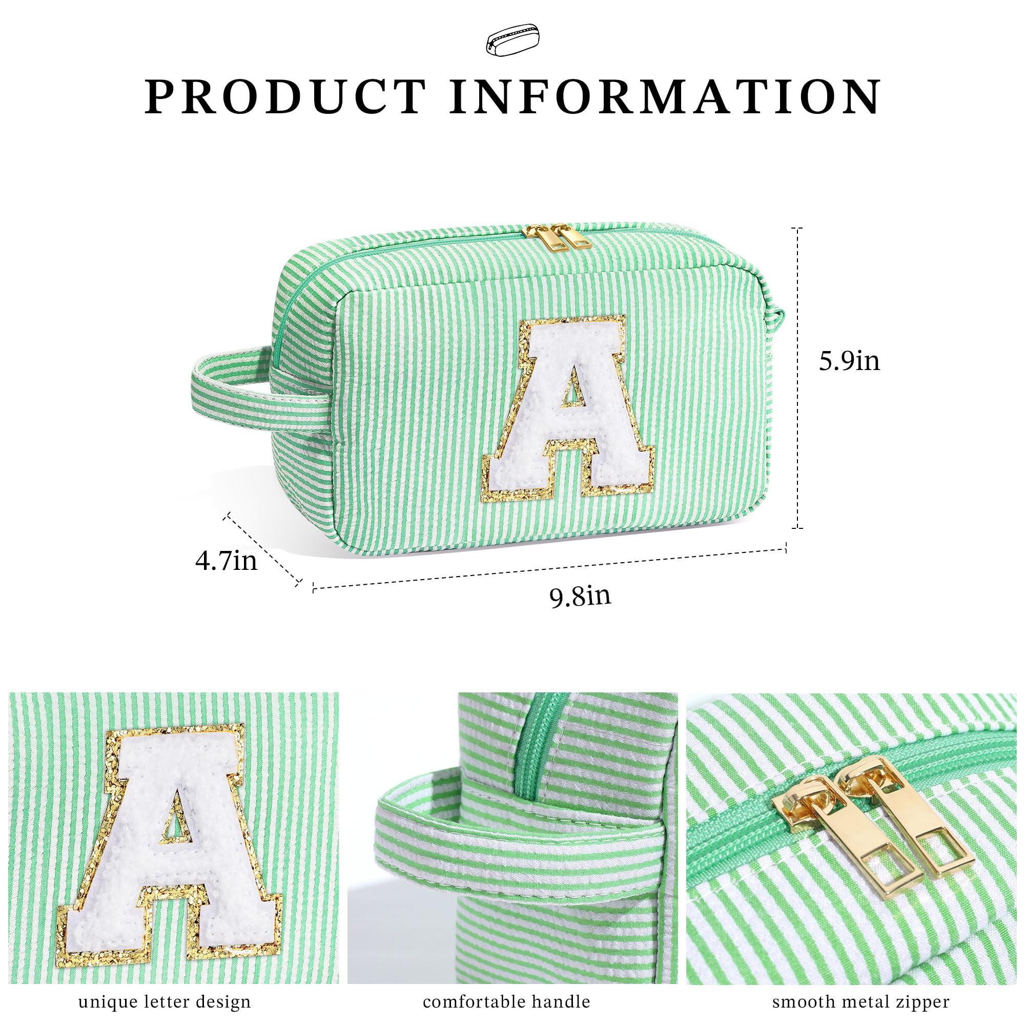 YOOLIFE YOOLIFE Makeup Bag - Initial Makeup Bag Cosmetic Bag, Make Up Bag, Monogram Makeup Bags, Travel Toiletry Bag, Cute Makeup Pouch Makeup Case, Personalized Green Initial Makeup Bags for Women K