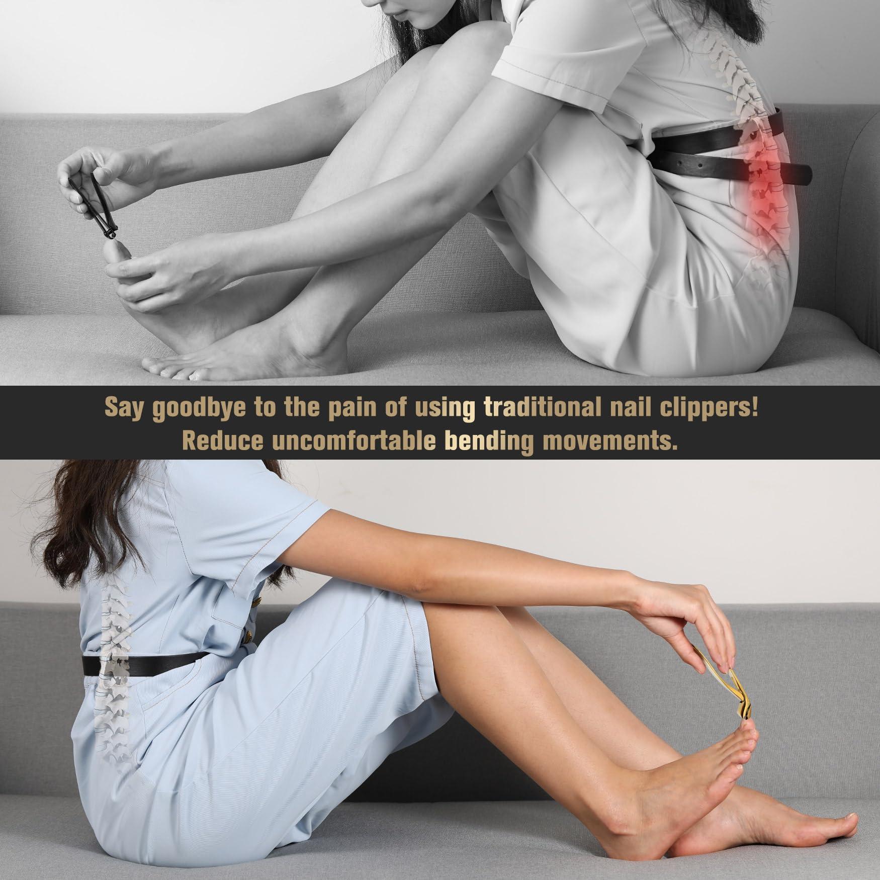 FERYES FERYES Angled Head Long Handled Toenail Clipper for Seniors - Large Wide Jaw Nail Clipper with Catcher for Thick Nails - Easier Trimming, Ergonomic Design (Gold