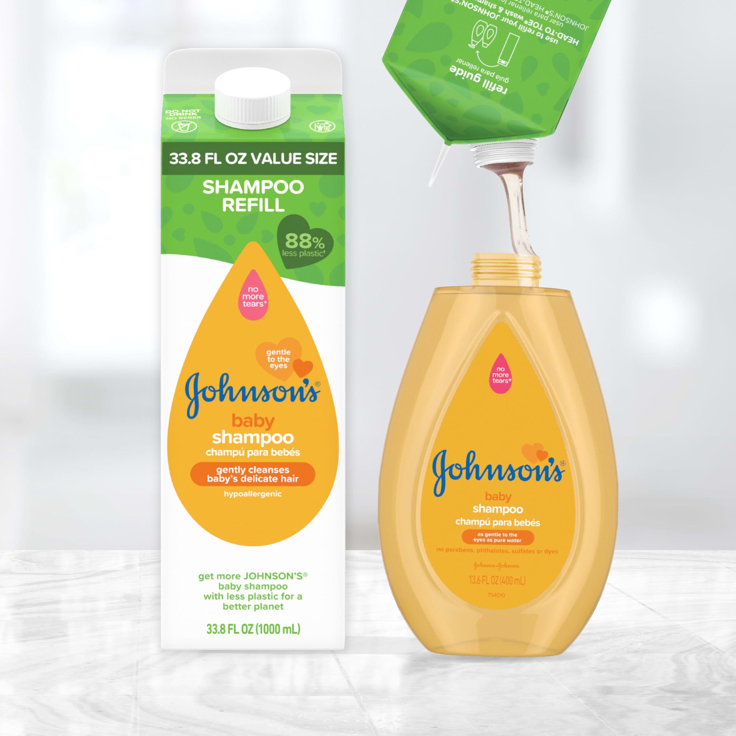 Johnson\'s Baby Johnson's Baby Shampoo, Hypoallergenic, No More Tears Shampoo for Baby's Delicate Scalp & Skin, Gently Washes Away Dirt & Germs, Paraben-Free, Value Size Baby Shampoo Refill, 33.8 fl. oz