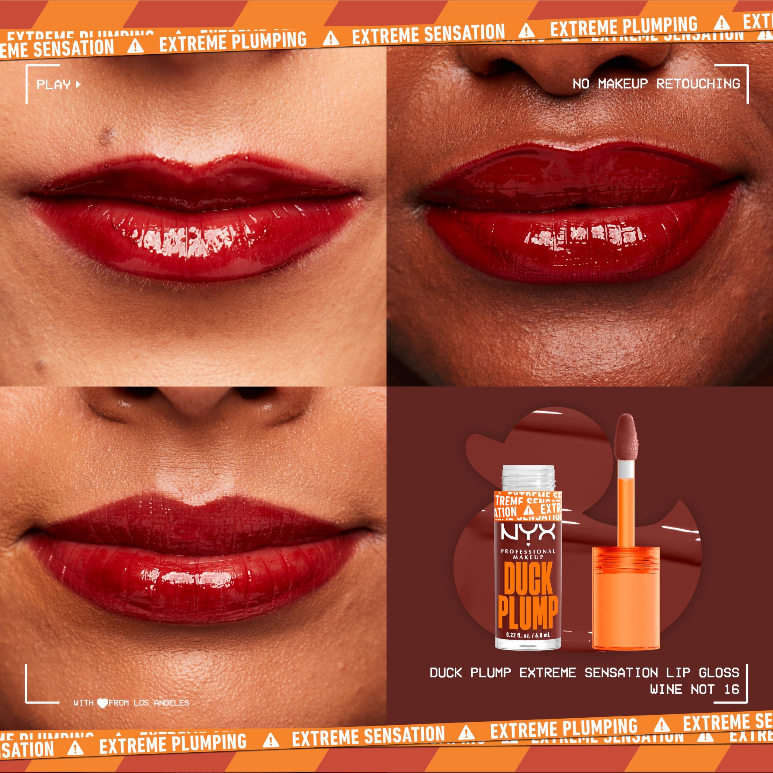 NYX PROFESSIONAL MAKEUP NYX PROFESSIONAL MAKEUP Duck Plump High Pigment Plumping Lip Gloss with Spicy Ginger, Vegan Lip Makeup - Wine Not ( Reddish Brown)