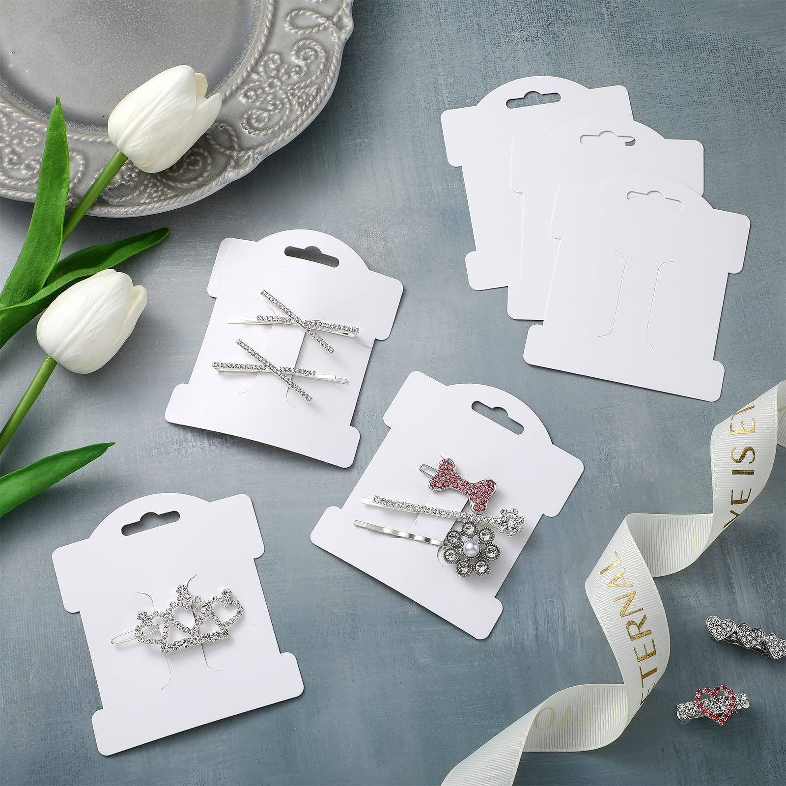 Junkin Junkin 100 Pcs Hair Clip Display Cards Headband Display Cards Hair Bow Holder Cards Rectangle White Cardboard Hair Barrettes Jewelry Display Holder for Hair Accessories Display and Organizing()