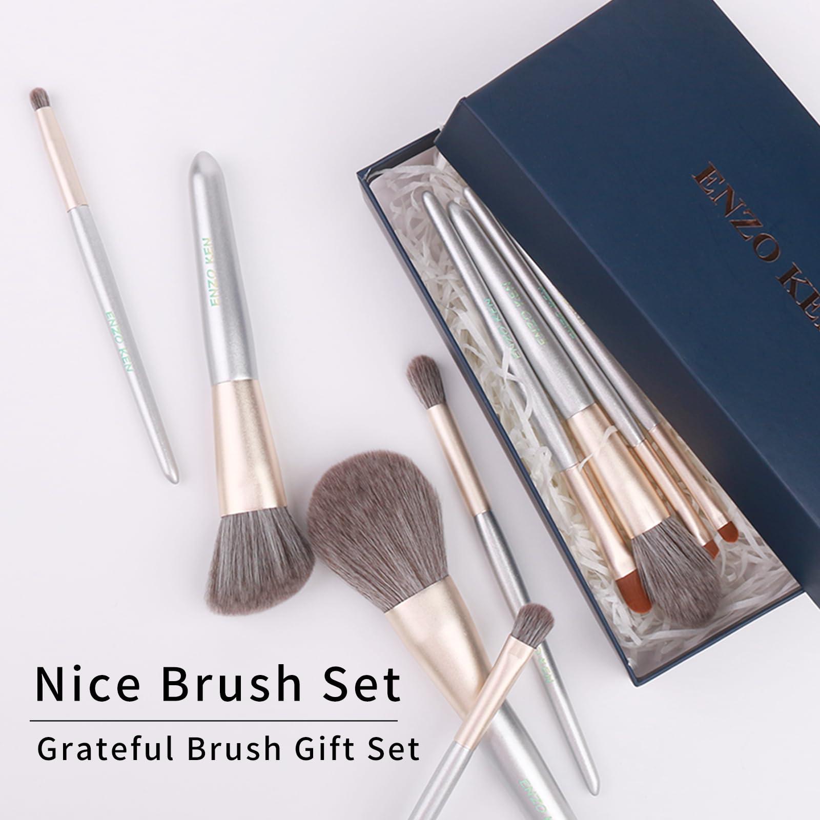 ENZO KEN ENZO KEN Natural Hair Makeup Brushes Set Professional, Grey Squirrel Hair Makeup Brush Set with Case, Unique Cosmetic Brushes Makeup Set, Natural Makeup Brushes, Natural Bristle Makeup Brushes -Silver