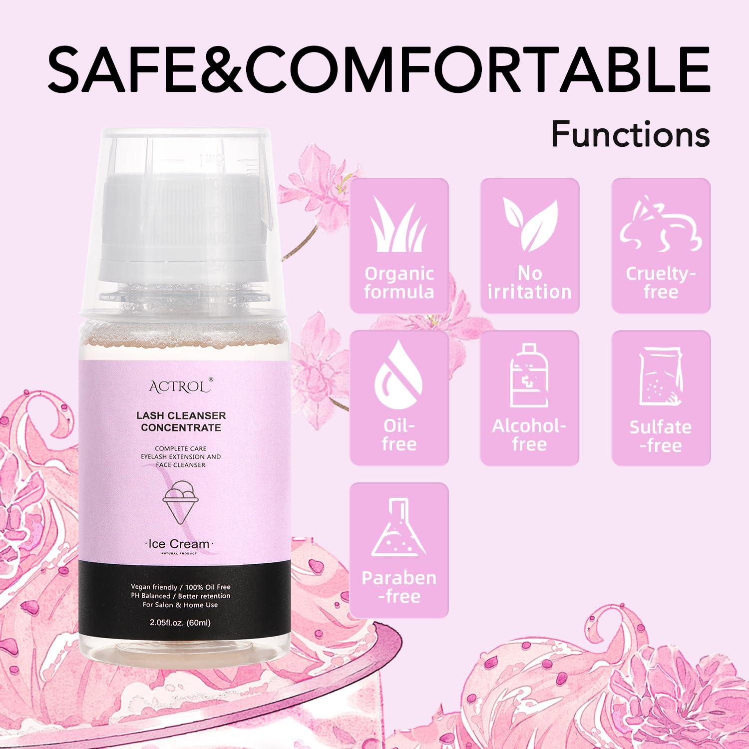 ACTROL ACTROL Eyelash Cleanser Concentrate 60ml Ice Cream Professional Lash Shampoo Foaming Cleanser DIY Paraben & Sulfate Free Non-lrritating Wash for Extensions Lashes with Salon Home Care-Makes 6 Bottles