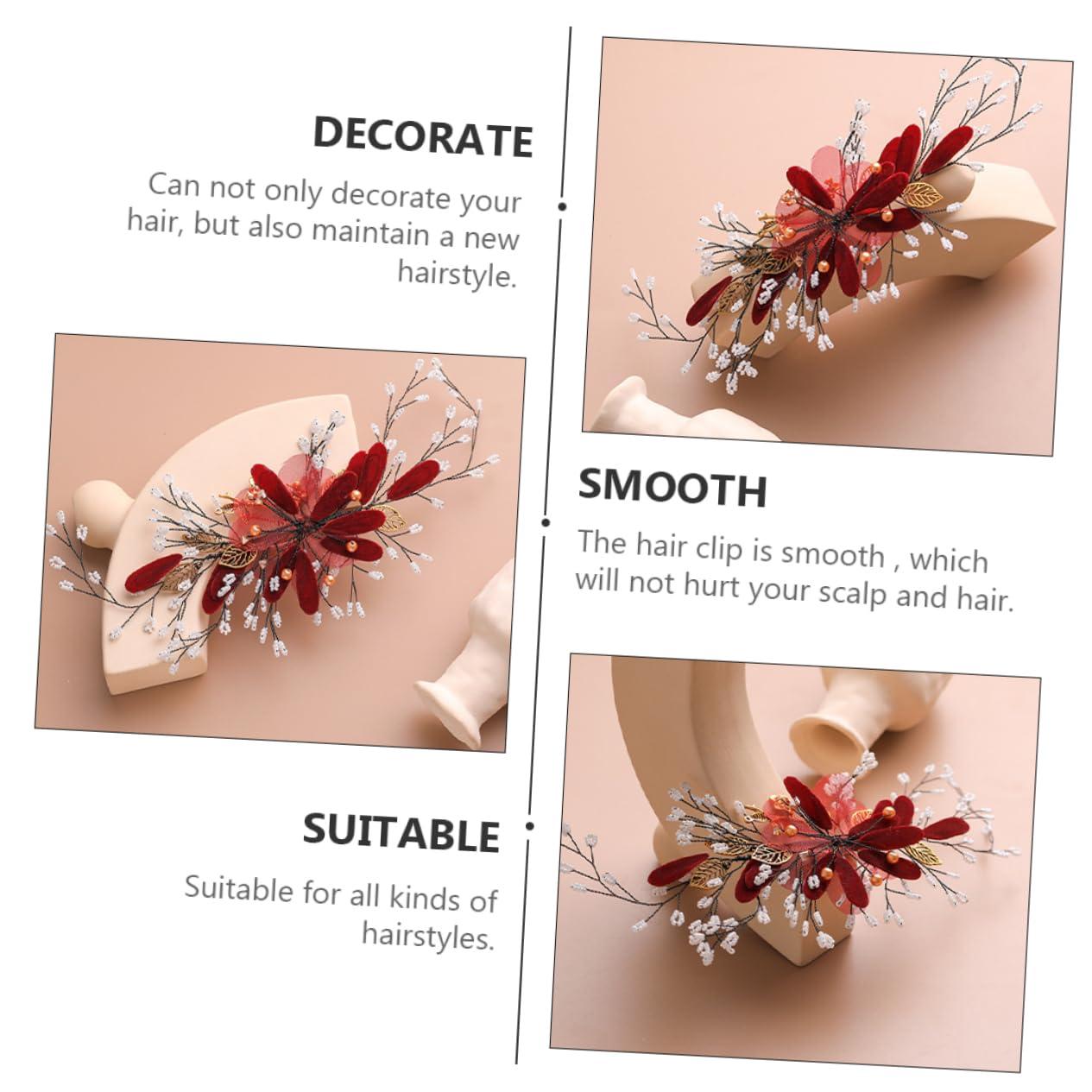 Beatifufu Beatifufu Red Flower Bridal Hair Clip Clip for Hair Floral Hair Clamp Barrette Set