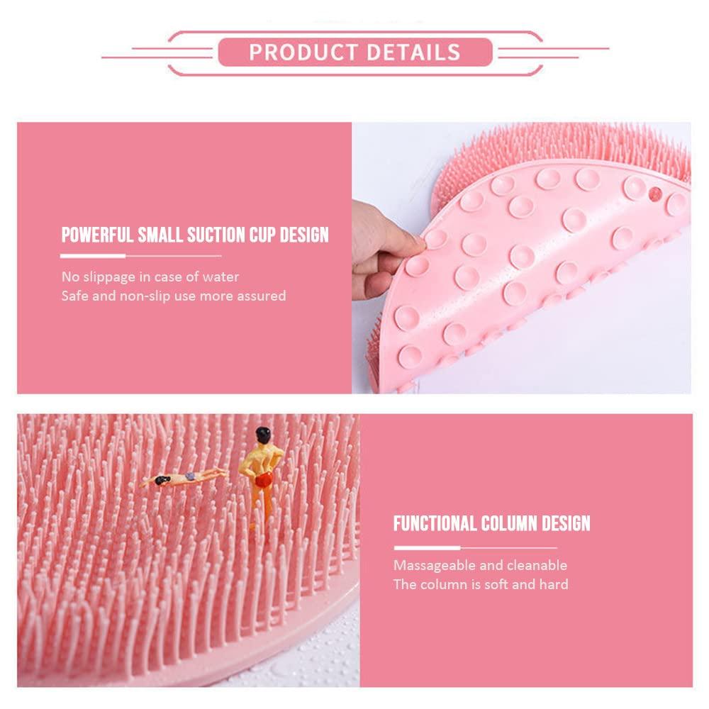 HCPBRS Shower Foot & Back Scrubber, Silicone Massage Pad Wall Mounted Back Scrubber, Shower Foot Massager Scrubber Bath Massage Cushion Brush with Suction Cups, Bathroom Wash Foot Scrubber Mat (Gray)
