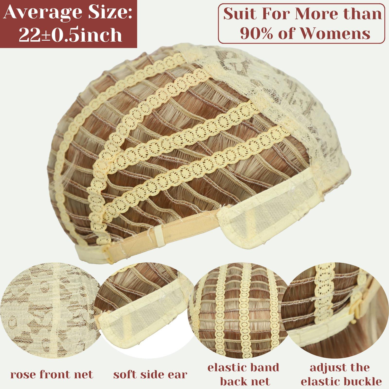 RENERSHOW RENERSHOW Short Blonde Pixie Bob Wig with Bangs Mixed Blonde Wigs for White Women Straight Hair Synthetic Wigs for Daily Party