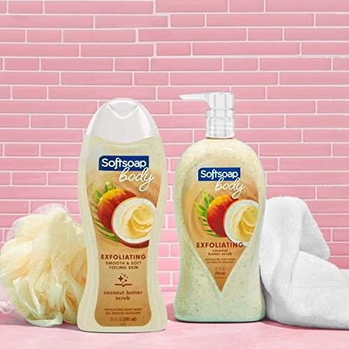 Softsoap Softsoap Body Wash, Pomegranate & Mango Spritz Body Wash, 20 Fl Oz & Body Wash, Coconut Butter Scrub, Exfoliating Body Wash, 20 Ounce, 4 Pack