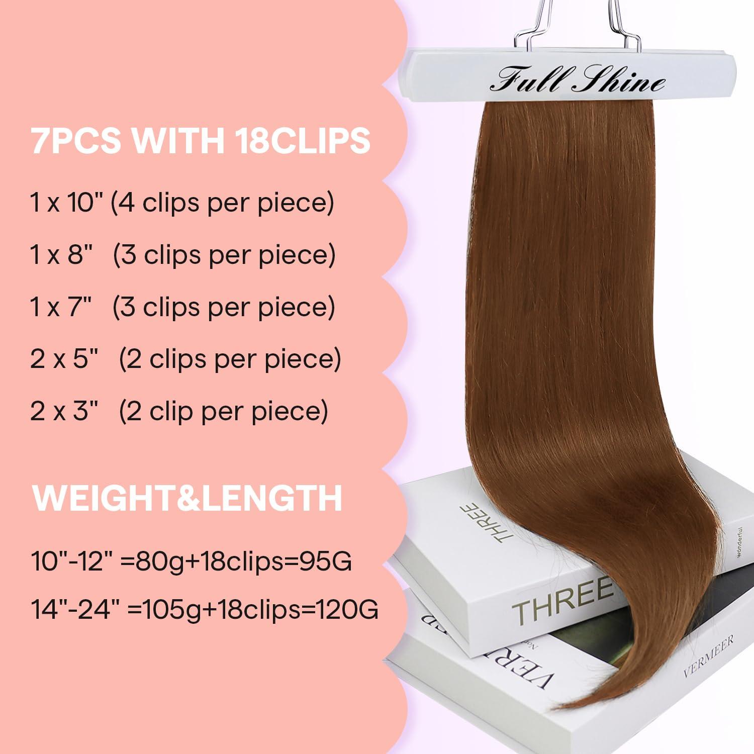 Full Shine Fulll Shine Copper Hair Extensions Clip in Hair Extensions Real Human Hair Remy Hair Copper Red Hair Extensions for Women Natural Hair Extensions 7 pcs 20inch 120G