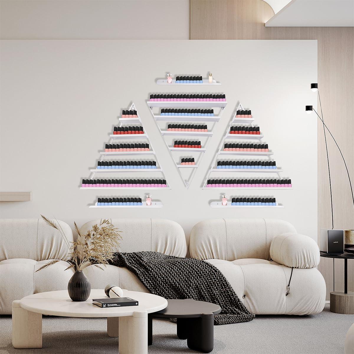 ZBJDX ZBJDX White Triangular Nail Polish Racks, Wall-Mounted Cosmetic Storage Rack, Metal Display Rack for Nail Salons, Beauty Salons and Home (Set of 2)