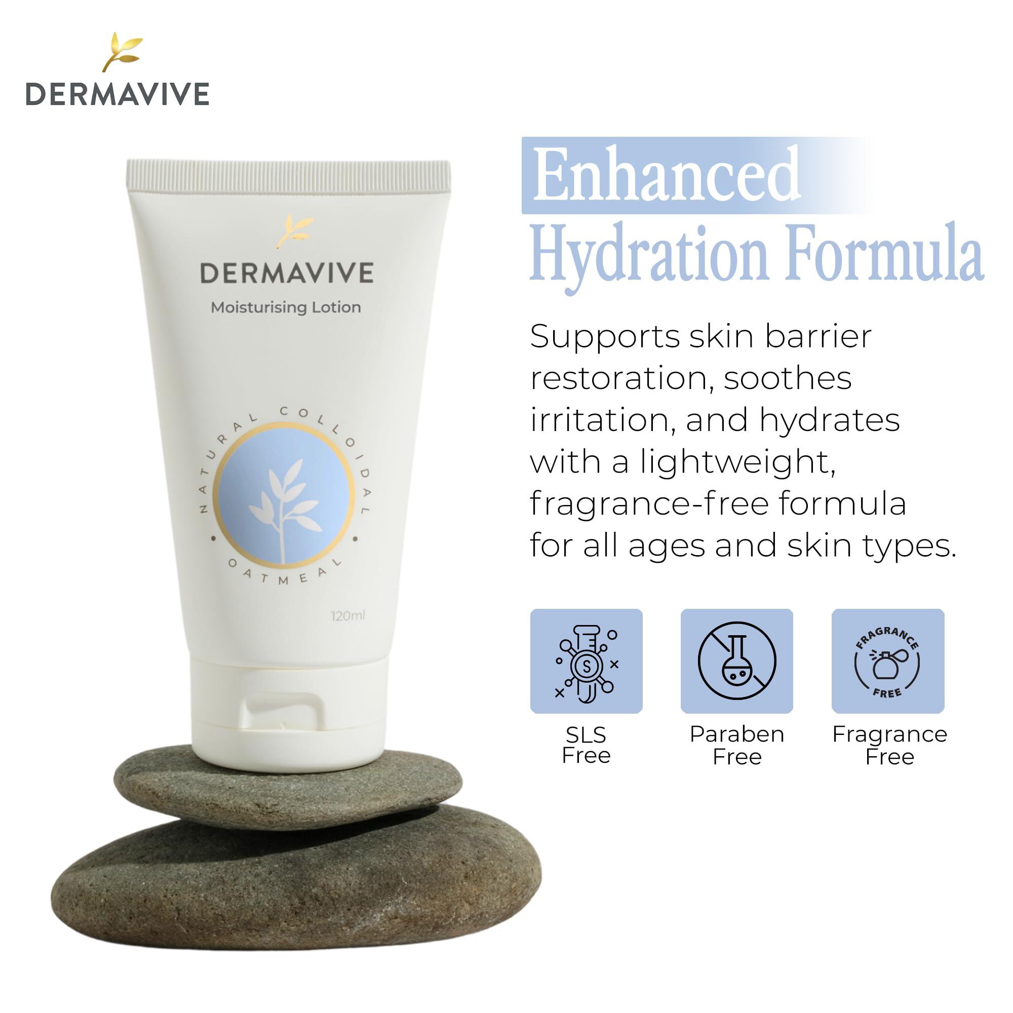 Dermavive Dermavive Vitamin E & Colloidal Oatmeal Moisturizing Face & Body Lotion - Hydrating pH-Balanced Moisturizer for Dry Skin - Suitable for Kids, Teens & Adults, 120ml (4.05 fl oz)