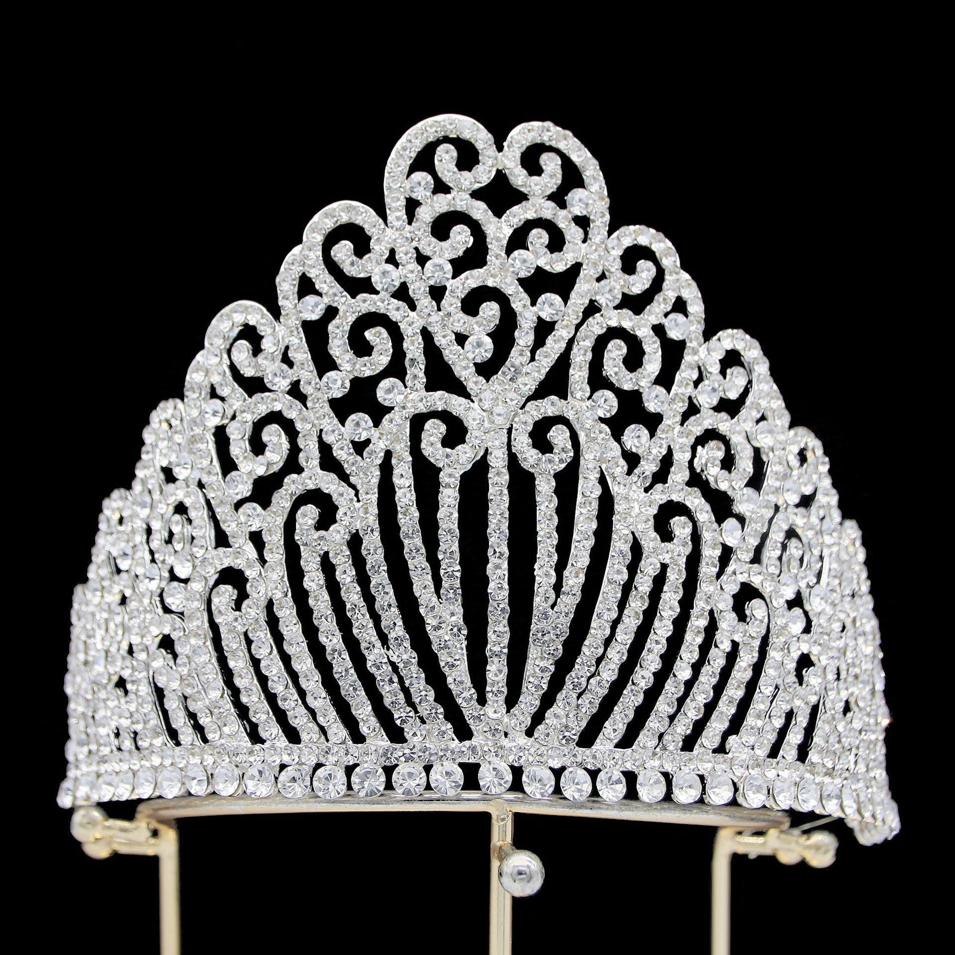 QXMYOO Extra Large Tiaras 5.2\" Tall Pageant Crowns for Women Clear Austrian Crystal Tiara Gold Homecoming Queen Crown Big Rhinestone Headpiece for Birthday Prom Quinceanera Wedding (E-Gold)