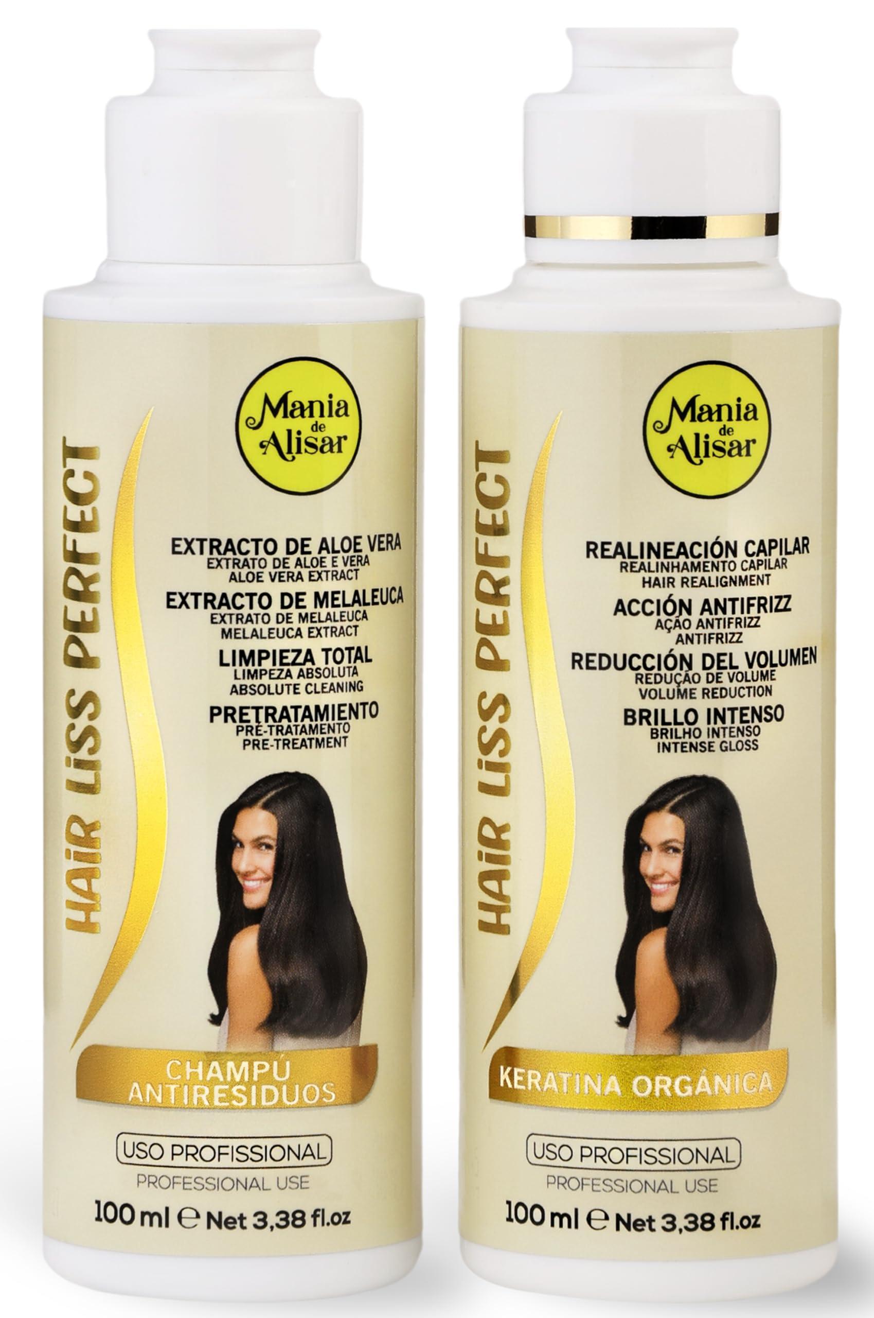 Mania de Alisar Brazilian Straightening Kit Organic Keratin Straightening Progressive Brazilian Straightening Kit Includes Shampoo and Keratin (kit 100 ml / 3,38 fl.oz)