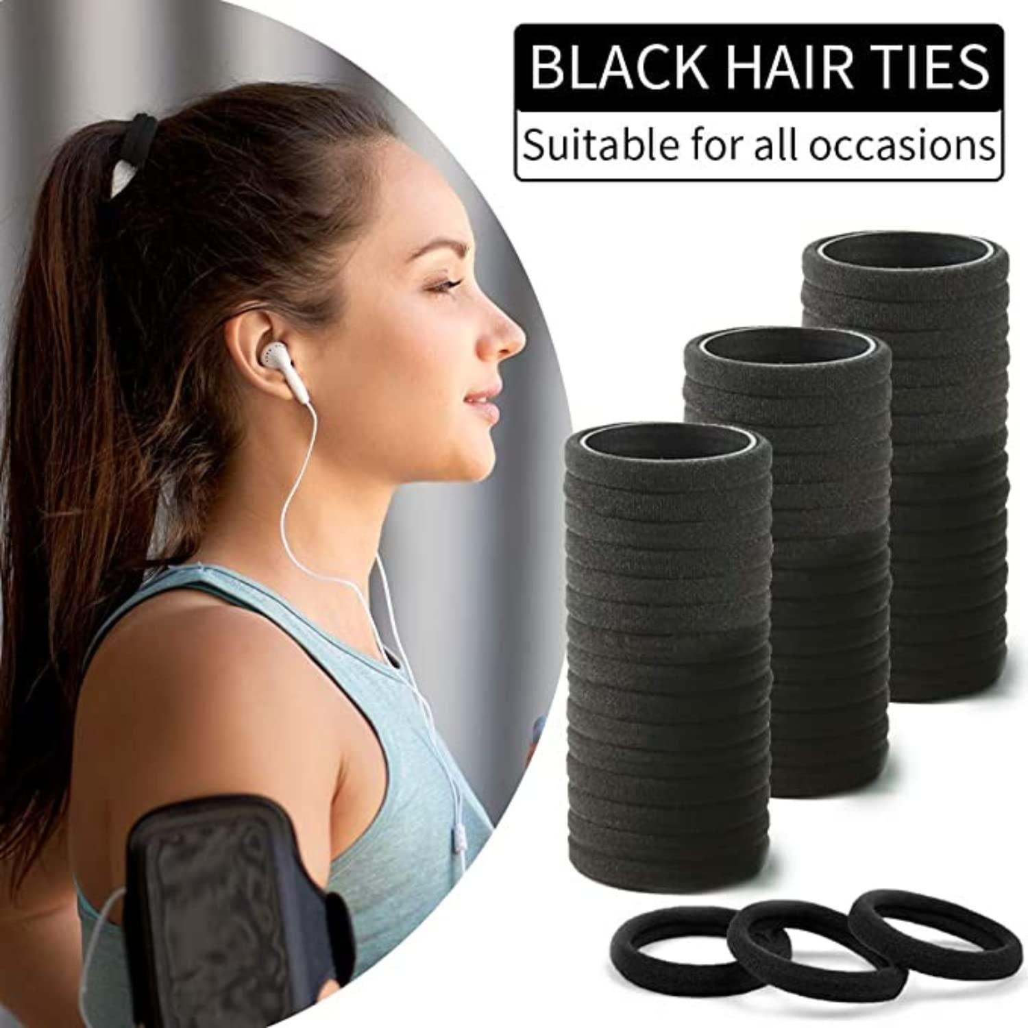 STROWBERRY STROWBERRY Elastic Hair Rubber Band Cotton Strechable Hair Ties For Women and Girls (Black, Pack of 100 Pcs)