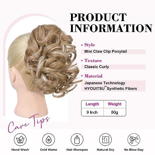 REECHO REECHO 9\" Short Ponytail Extension, Classic Loose Curly Wavy Claw Clip Pony tails Hair Extensions HP001 Hairpieces for Women - Honey Blonde with Highlights