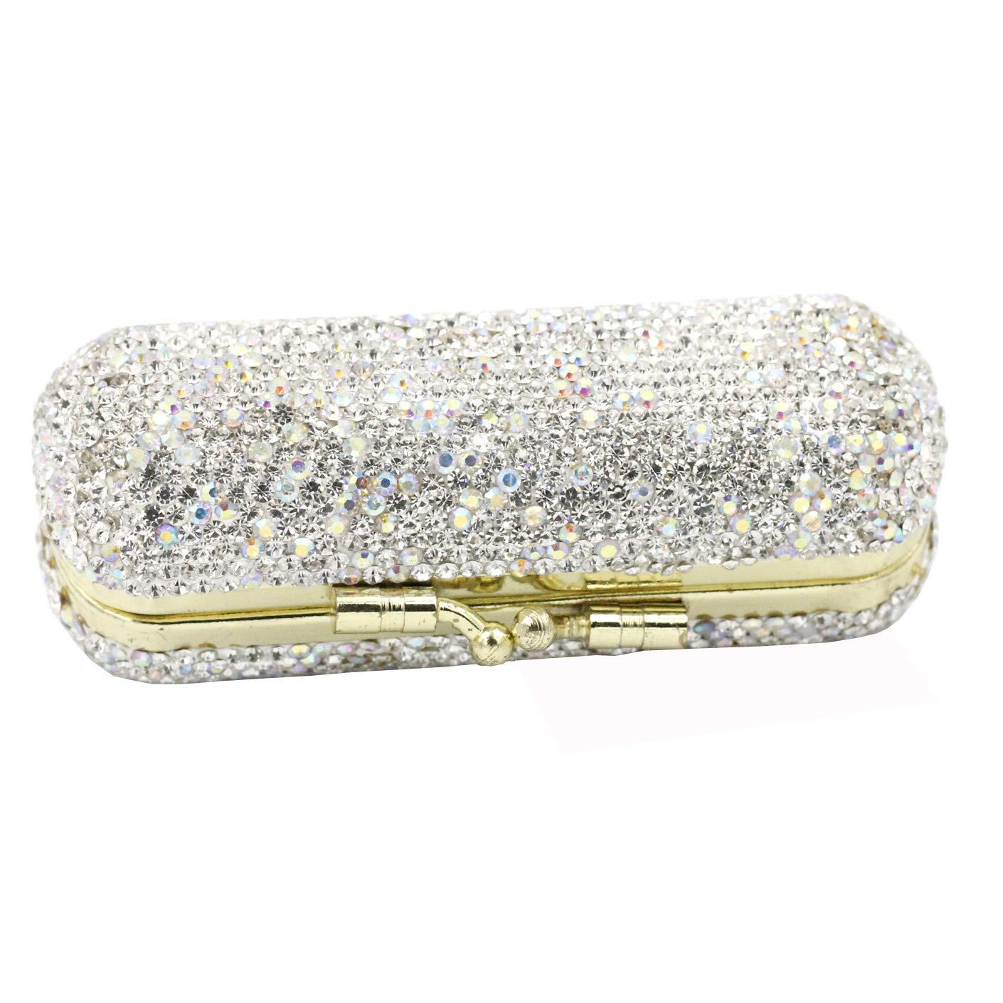 Bestbling Bestbling Bling Rhinestone Crystal Lipstick Case Holder Organizer bag Cosmetic Storage for Women's Lipstick Jewelry Kit (Silver)