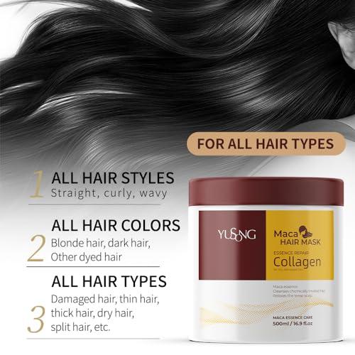 GNJOY GNJOY Collagen Hair Mask, Collagen Hair Treatment, Deep Repair Conditioning Hair Mask, Collagen Hair Mask Essence for Dry Damaged Hair-16.9oz/500ml