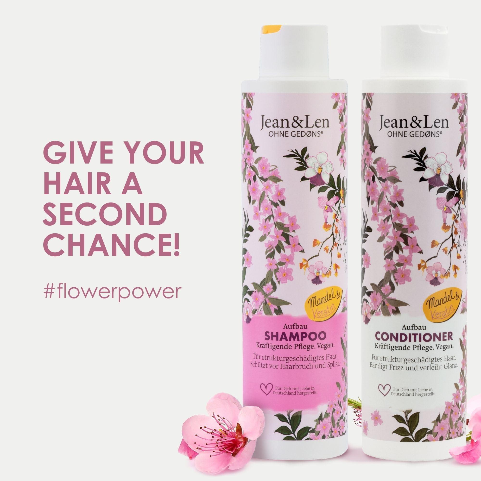 Jean & Len Jean & Len Almond & Keratin Shampoo and Conditioner Set, for structurally damaged hair, tames frizz, protects against hair breakage, without parabens & silicones, vegan, 2 x 10.14 Fl.OZ.