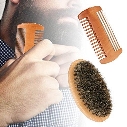 Semme Semme Beard Brush and Comb Set, Boar Bristle Beard Brush and Handmade Wooden Comb Mustache Shaving Cleaning Grooming Kit for Men