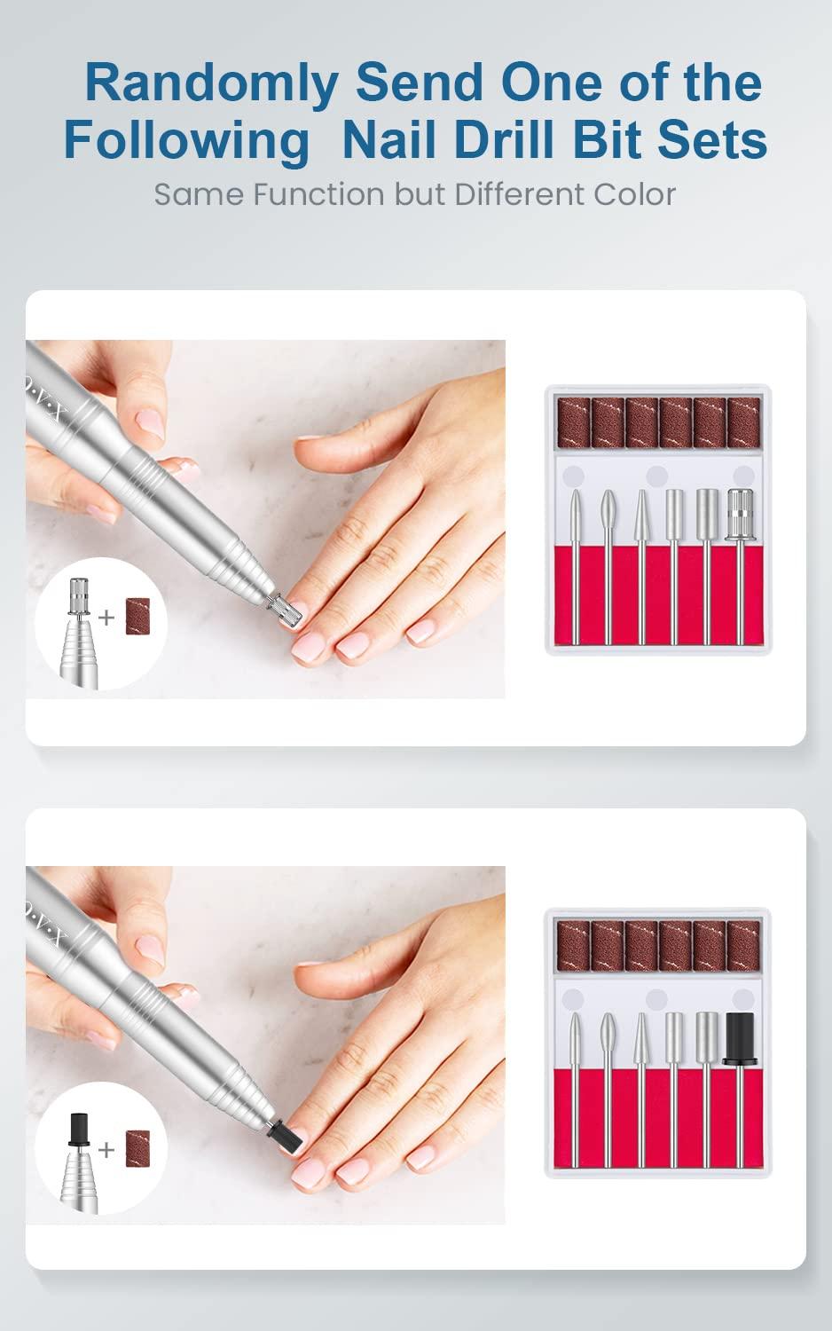 OVX Nail Drills for Acrylic Nails Professional, Portable Electric Nail Filer Kit for Gel Nail with 6 PCS Nail Drill Bits and Sanding Bands Manicure Pedicure Polishing Shape Tools for Home Salon Silvery