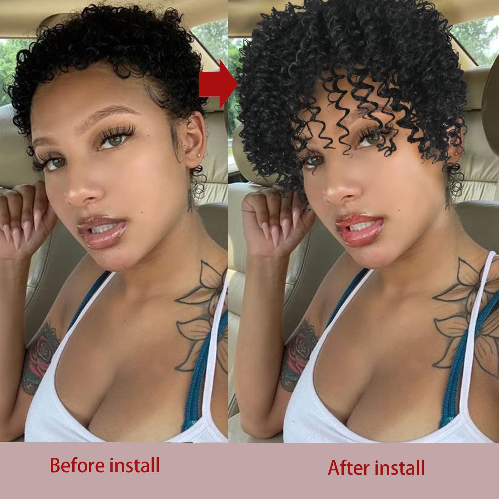 Oseti Oseti Womens Mens Hair Piece Short Black Afro Kinky Curly Hair Topper Clip in Synthetic Hair Pieces for Women with Thinning Hair Natural Soft Black Wiglets Hairpieces for Thinning Hair