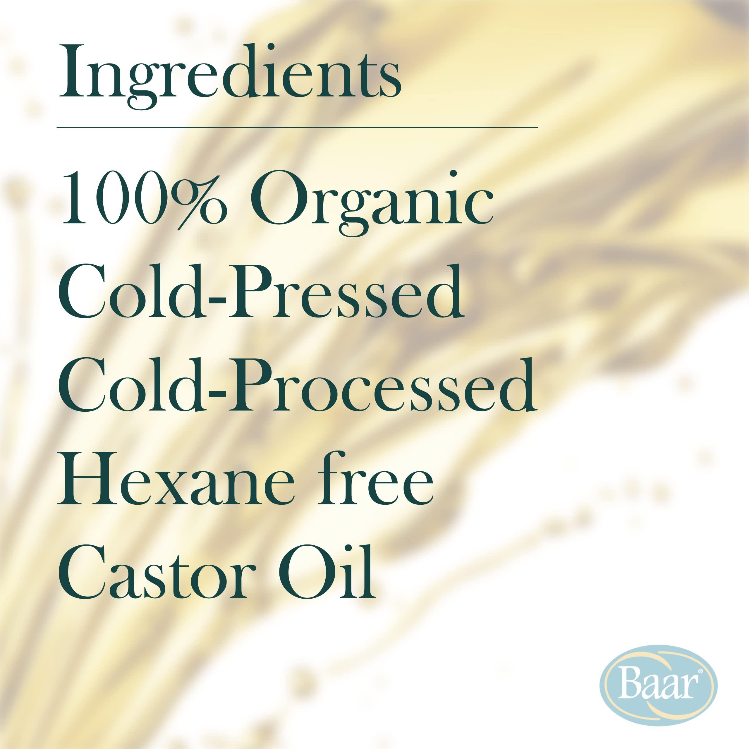Baar Baar Organic Castor Oil for Eyelash, Eyebrow and Hair Renewal, Skin Repair and Protection, Detox & Cleansing and Relief for Sore Muscles and Stiff Joints, Cold Pressed, Hexane Free, 32 fl oz