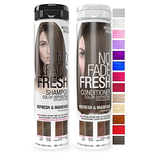 NO FADE FRESH NO FADE FRESH Bond Rebuilding Semi-Permanent Direct Dye High Color Depositing Shampoo and Conditioner Set - Enhances and Maintains Brown Color in Hair - Plant-Based, Prevents Fading - 8 Count