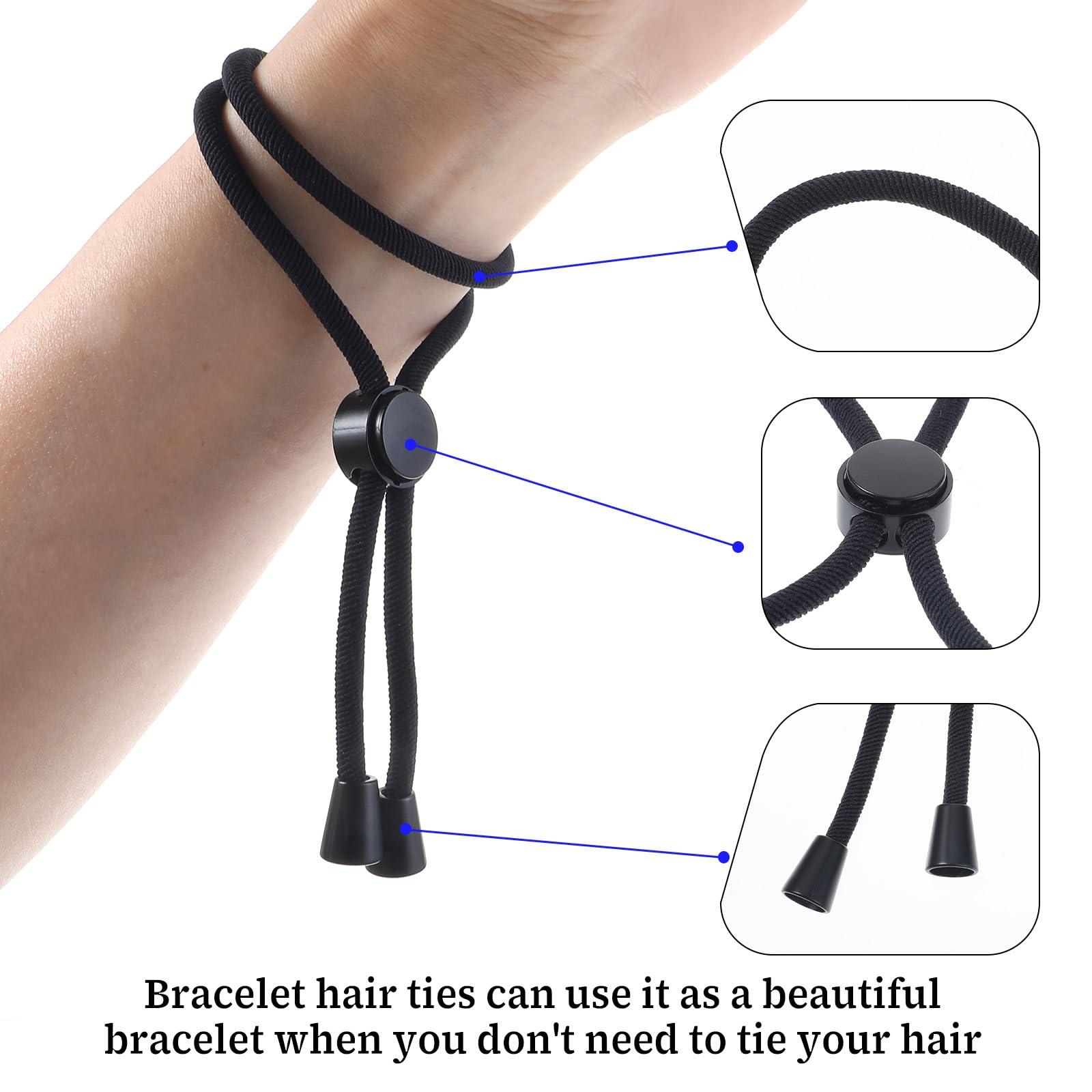 Abeillo 6 Pcs Long Adjustable Hair Ties for Thick Hair, Afro Puff Ponytail Ties for Natural Curly Hair, Afro Hair Accessories for Women Hair Bun, High Puff and Updos (Black, Pink)