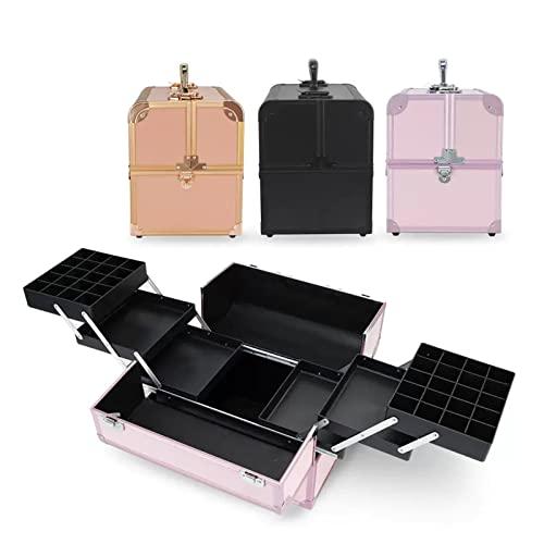 HJXGQJM Hard Shell Vanity Cases Portable Water Proof Cosmetic Travel Case, Cosmetic Case For Women Girl, Cosmetic Case With Lock,Travel Makeup Train Case, For Nail Supplies Cosmetology Case, Pink cosmetic cas