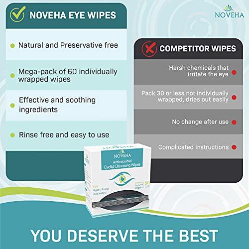 NOVEHA NOVEHA Eyelid & Lash Wipes | For Itchy, Dry Eyes, Styes & Blepharitis, Demodex | lid and lash Cleansing Wipes, Hypoallergenic & Soothing For Sensitive Eyes, Pack of 60