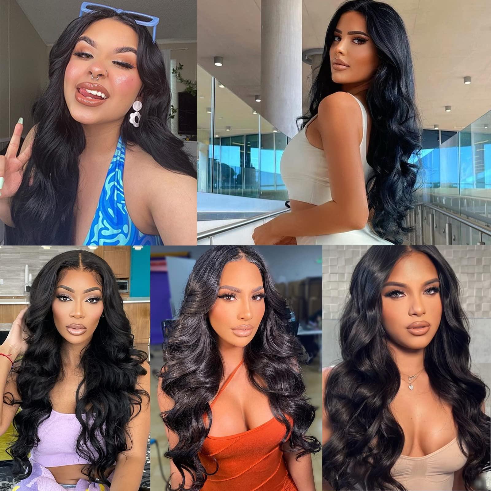 K'ryssma K'ryssma Black Synthetic Lace Front Wig Body Wave 180% Density Glueless Long Black Wig for Black Women T Part Black Wavy Synthetic Wig with Natural Hairline