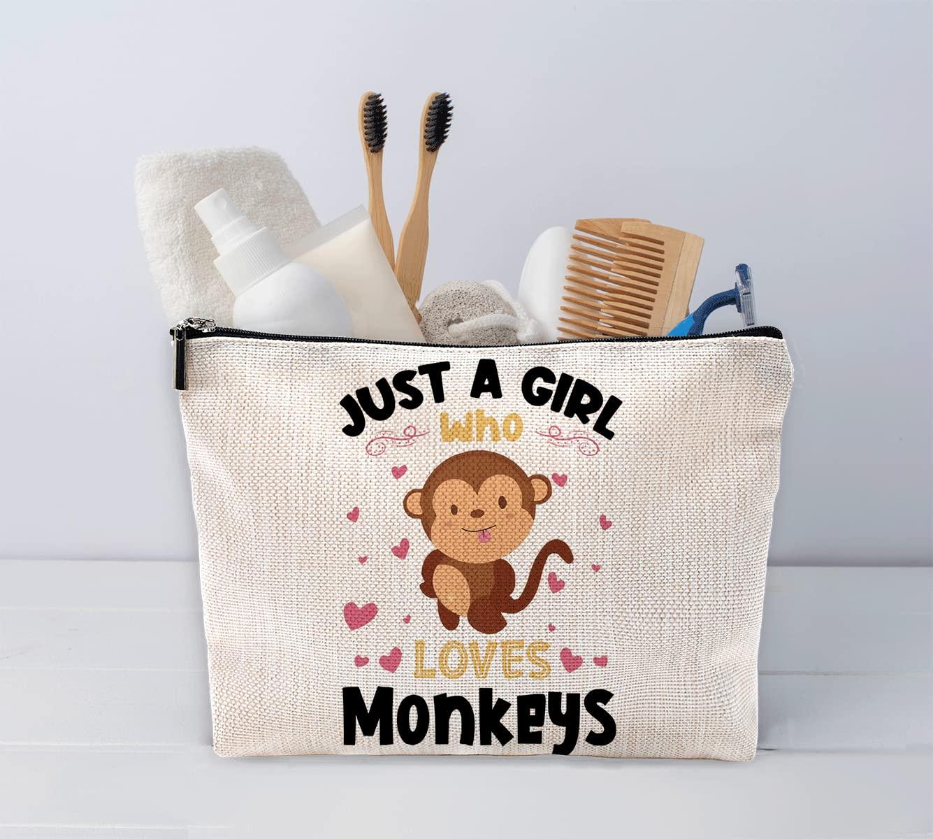 Sufamb Just A Girl Who Loves Monkeys Makeup Bag,Cute Cartoon Monkey Cosmetic Pouch for Women Girls,Christmas Birthday Gifts for Monkey Lovers Sister Daughter