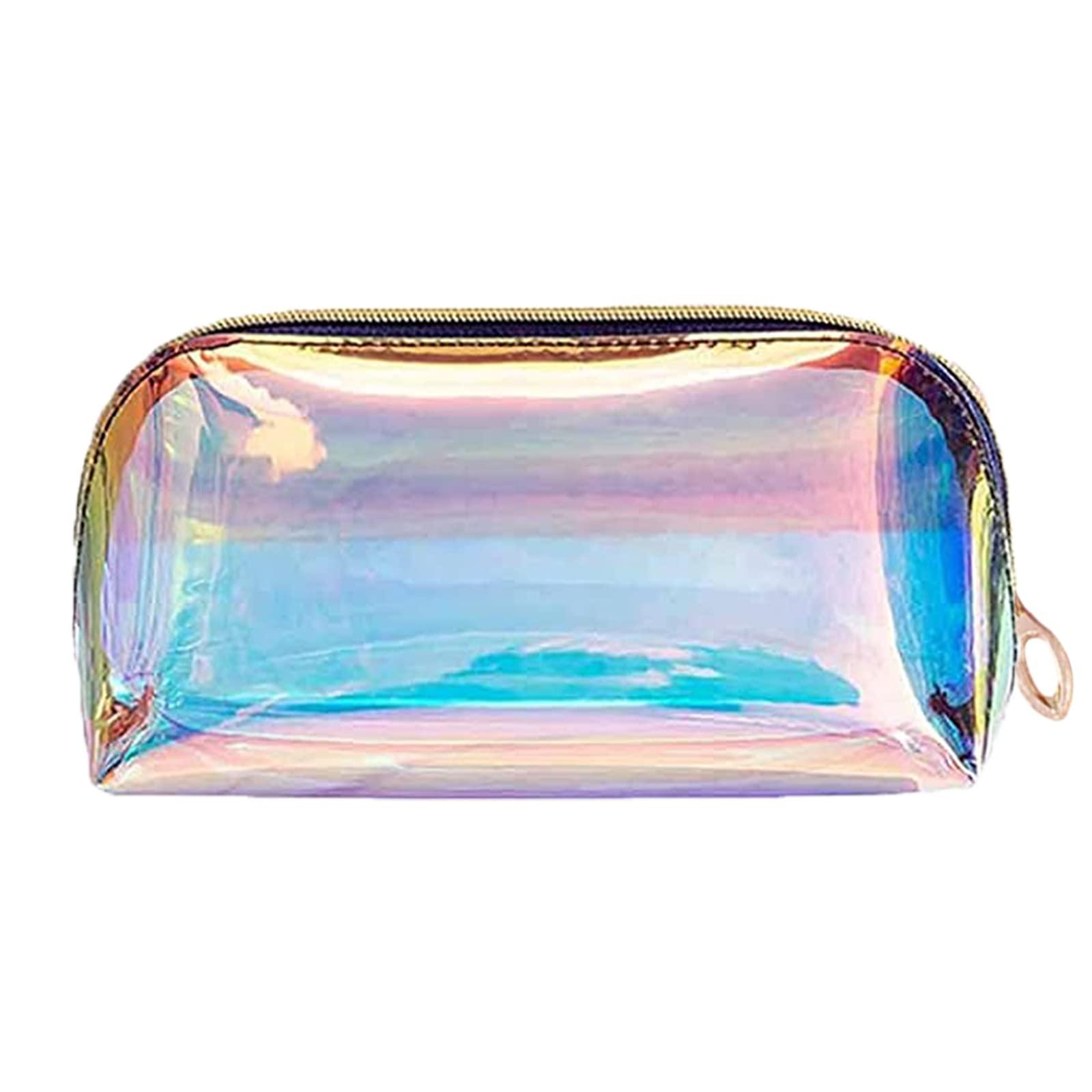 ANROLA ANROLA Holographic Makeup Bag Iridescent Cosmetic Pouch Clear Waterproof Portable Travel Cosmetic Pouch TPU Zippered Toiletry Organizer bag for Women (Medium)