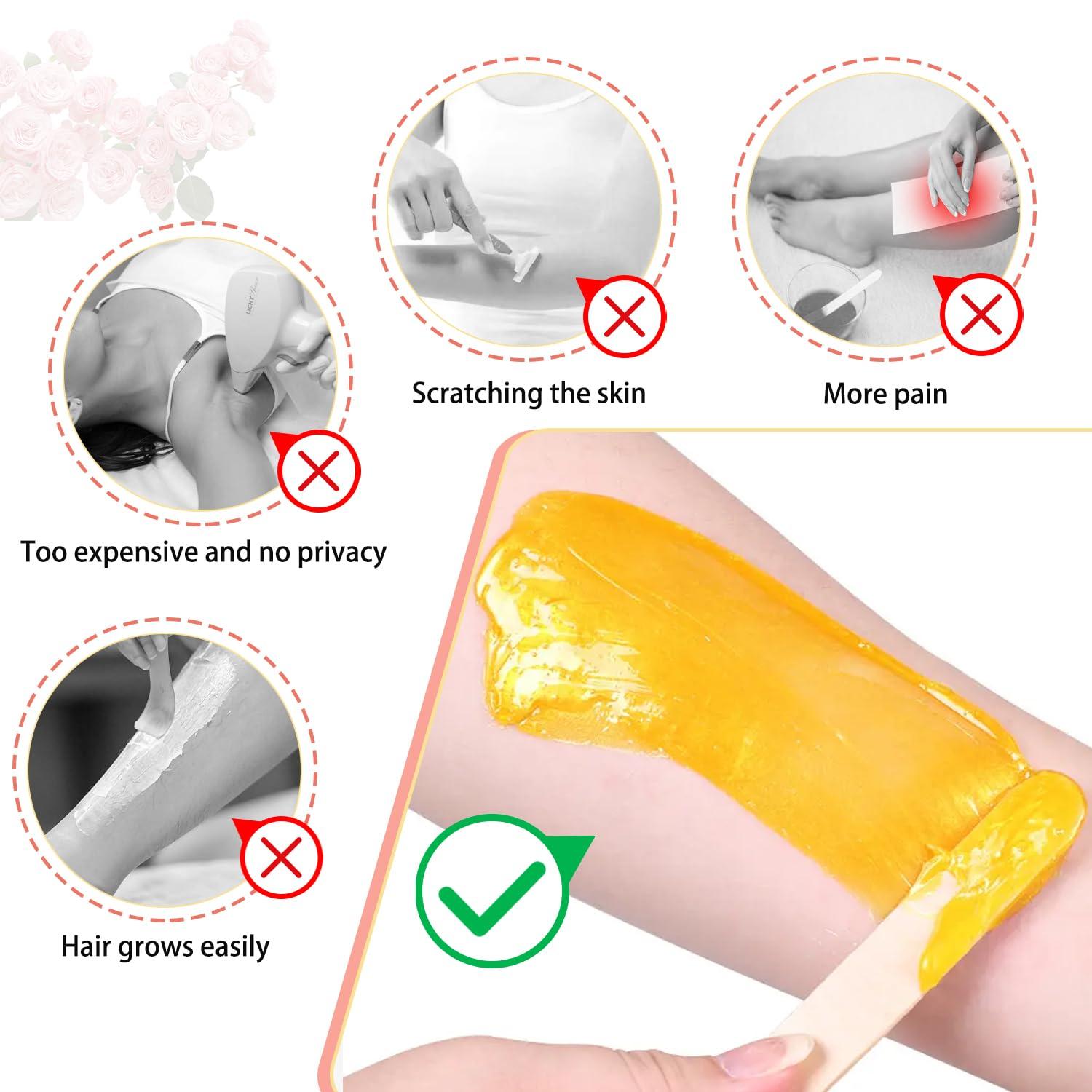 Auperwel Hard Wax Beads for Hair Removal - 1.1lb/17.05oz Waxing Beads for Coarse Hair, Sensitive Skin, Brazilian Bikini,Underarms,Face,Body - Wax Beans Bulk with 20 Wax Sticks Refill Pearl Beans(Orange)