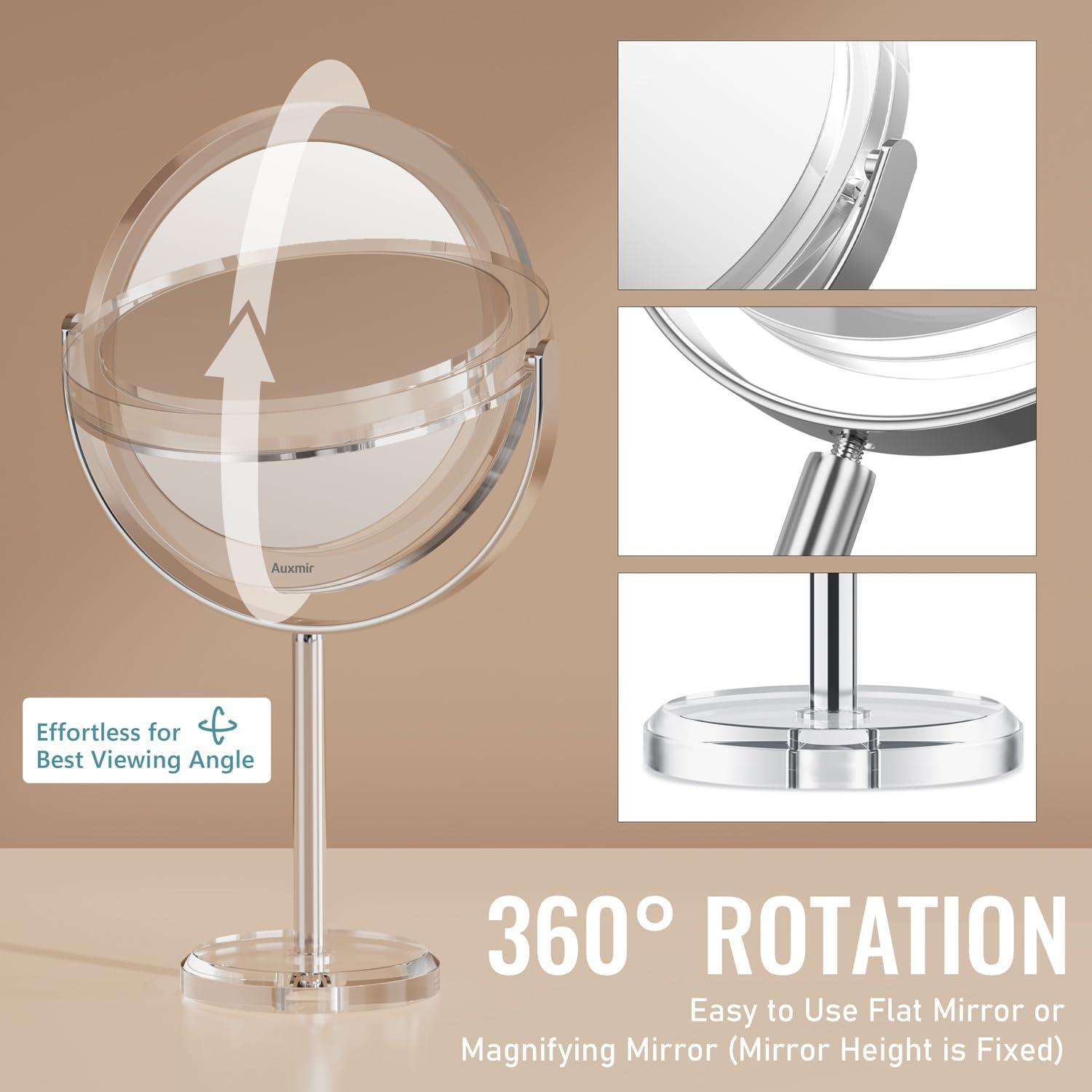 Auxmir Auxmir 1X/ 30X Magnifying Mirror, Makeup Mirror with Tweezer, Double Sided Round Vanity Tabletop Mirror, 360 Rotation Portable for Dressing Table Desk Bathroom Bedroom Travel, Clear